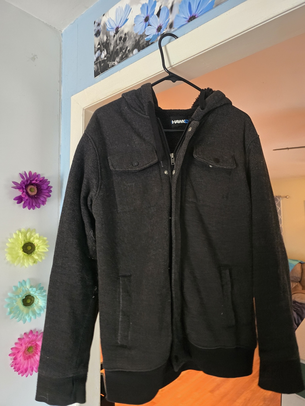 Hawk Mens Black Hooded Shirt Jacket